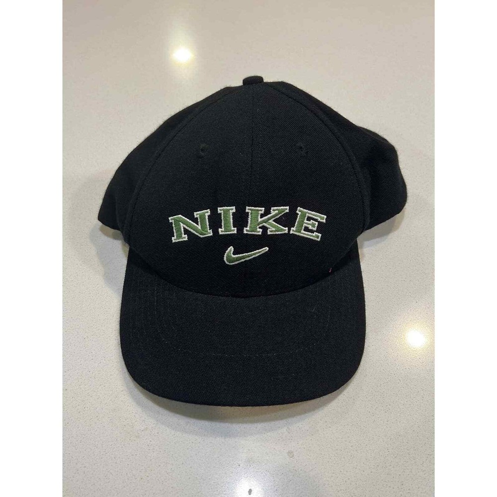Nike Retro Embroidered Baseball Hat Black Green Swoosh Snapback Cap One Size